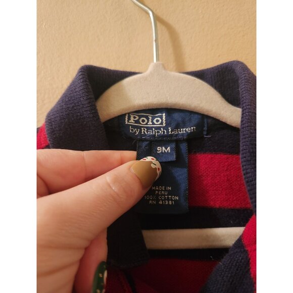 Polo By Ralph Lauren Onesie Red & Navy Striped 9M - Picture 2 of 3